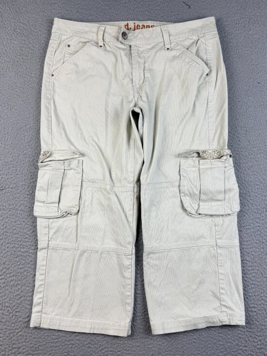 Y2K Cargo Pants Womens Size 10 (32x22) Khaki Relaxed Baggy Cropped Flap Pockets - Picture 1 of 6